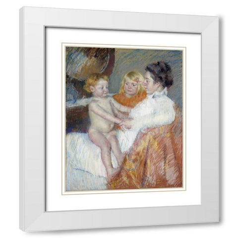 Mother, Sara and The Baby White Modern Wood Framed Art Print with Double Matting by Cassatt, Mary