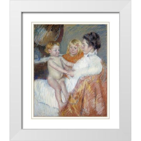 Mother, Sara and The Baby White Modern Wood Framed Art Print with Double Matting by Cassatt, Mary