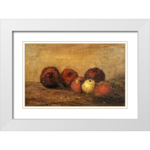 Apples White Modern Wood Framed Art Print with Double Matting by Courbet, Gustave