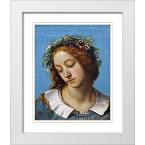 Ophelia (La Fiancee de La Mort) White Modern Wood Framed Art Print with Double Matting by Courbet, Gustave