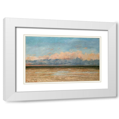 The Sea at Palavas White Modern Wood Framed Art Print with Double Matting by Courbet, Gustave