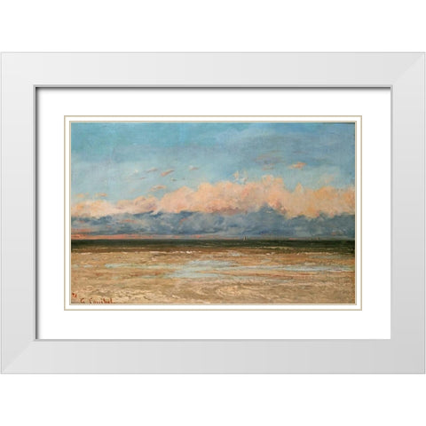 The Sea at Palavas White Modern Wood Framed Art Print with Double Matting by Courbet, Gustave