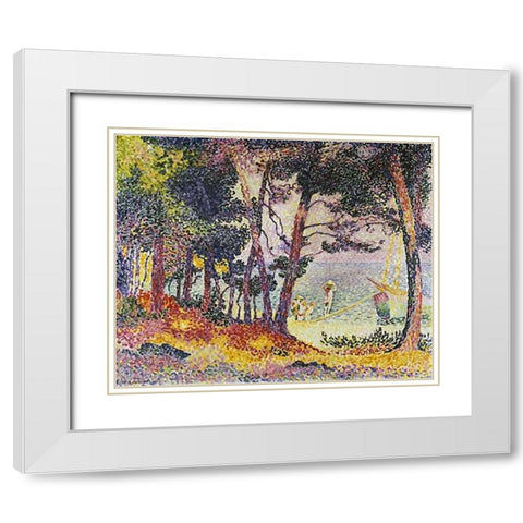The Pine Wood (Provence) White Modern Wood Framed Art Print with Double Matting by Cross, Henri Edmond