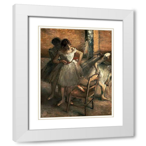 Dancers White Modern Wood Framed Art Print with Double Matting by Degas, Edgar