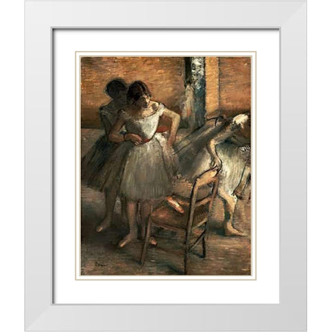 Dancers White Modern Wood Framed Art Print with Double Matting by Degas, Edgar