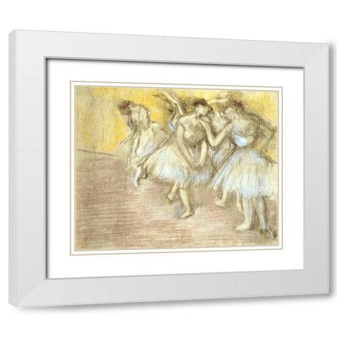 Five Dancers On Stage White Modern Wood Framed Art Print with Double Matting by Degas, Edgar