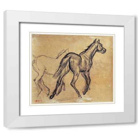 Horses White Modern Wood Framed Art Print with Double Matting by Degas, Edgar