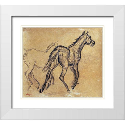 Horses White Modern Wood Framed Art Print with Double Matting by Degas, Edgar