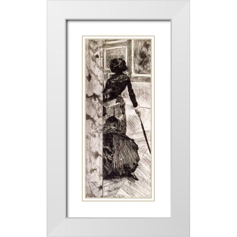 Mary Cassatt at the Louvre White Modern Wood Framed Art Print with Double Matting by Degas, Edgar