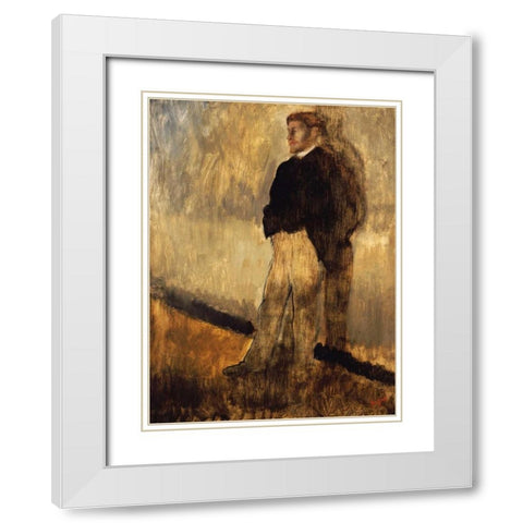 Portrait of a Man White Modern Wood Framed Art Print with Double Matting by Degas, Edgar