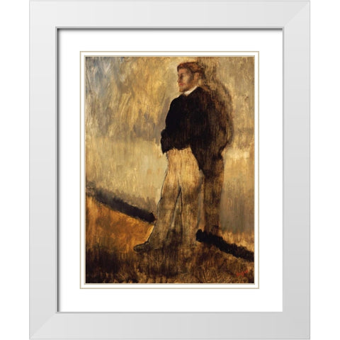 Portrait of a Man White Modern Wood Framed Art Print with Double Matting by Degas, Edgar