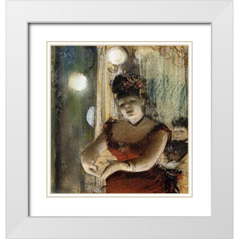 Singer In a Cafe White Modern Wood Framed Art Print with Double Matting by Degas, Edgar