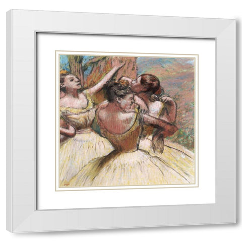 Three Dancers White Modern Wood Framed Art Print with Double Matting by Degas, Edgar