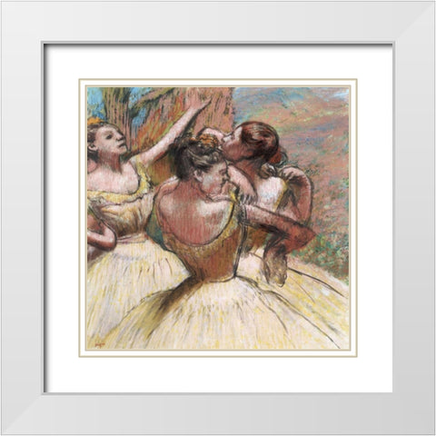 Three Dancers White Modern Wood Framed Art Print with Double Matting by Degas, Edgar