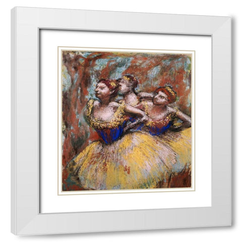 Three Dancers White Modern Wood Framed Art Print with Double Matting by Degas, Edgar