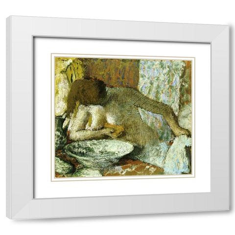 Woman at Her Toilet White Modern Wood Framed Art Print with Double Matting by Degas, Edgar