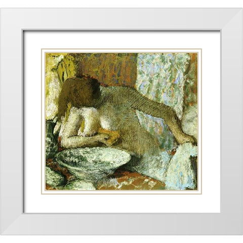 Woman at Her Toilet White Modern Wood Framed Art Print with Double Matting by Degas, Edgar