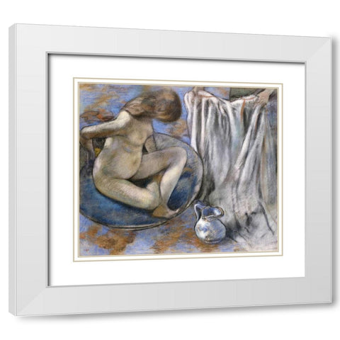 Woman In The Tub White Modern Wood Framed Art Print with Double Matting by Degas, Edgar