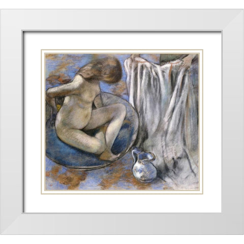 Woman In The Tub White Modern Wood Framed Art Print with Double Matting by Degas, Edgar