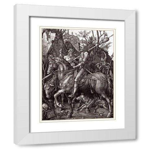Knight, Death and The Devil White Modern Wood Framed Art Print with Double Matting by Durer, Albrecht