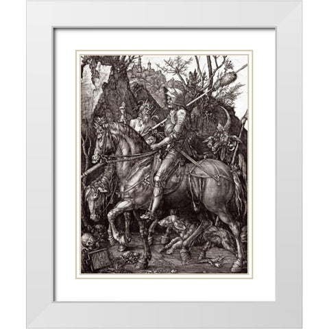 Knight, Death and The Devil White Modern Wood Framed Art Print with Double Matting by Durer, Albrecht