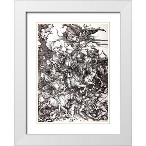 The Four Horsemen of The Apocalypse White Modern Wood Framed Art Print with Double Matting by Durer, Albrecht