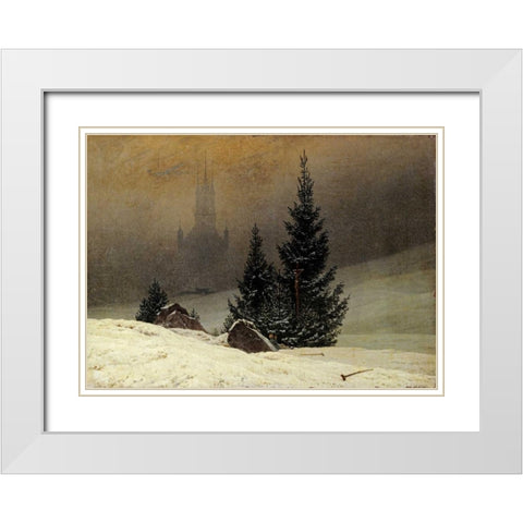 Winter Landscape With a Church White Modern Wood Framed Art Print with Double Matting by Friedrich, Caspar David