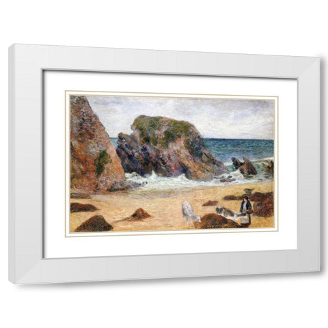 Cows On The Seashore White Modern Wood Framed Art Print with Double Matting by Gauguin, Paul