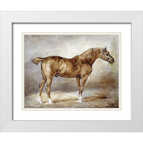 Cheval a LEcurie White Modern Wood Framed Art Print with Double Matting by Gericault, Theodore