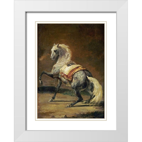 Dappled Grey Horse White Modern Wood Framed Art Print with Double Matting by Gericault, Theodore
