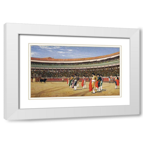 The Entry of The Bull White Modern Wood Framed Art Print with Double Matting by Gerome, Jean Leon