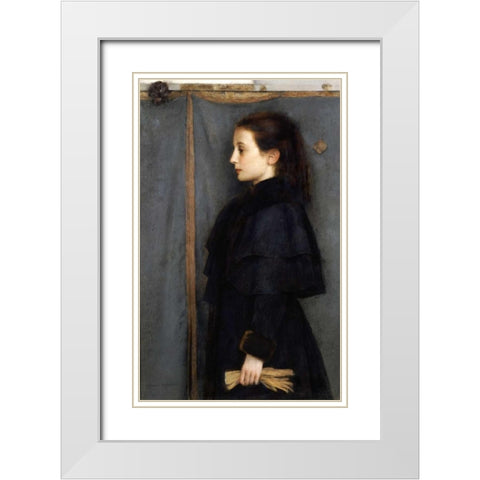 Portrait of Jeanne De Bauer White Modern Wood Framed Art Print with Double Matting by Khnopff, Fernand