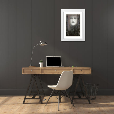 The Mask, with a Black Curtain White Modern Wood Framed Art Print with Double Matting by Khnopff, Fernand