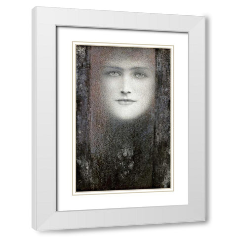 The Mask, with a Black Curtain White Modern Wood Framed Art Print with Double Matting by Khnopff, Fernand