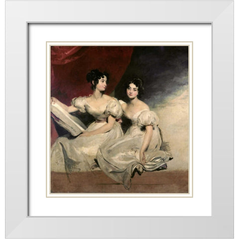A Double Portrait of The Fullerton Sisters White Modern Wood Framed Art Print with Double Matting by Lawrence, Sir Thomas