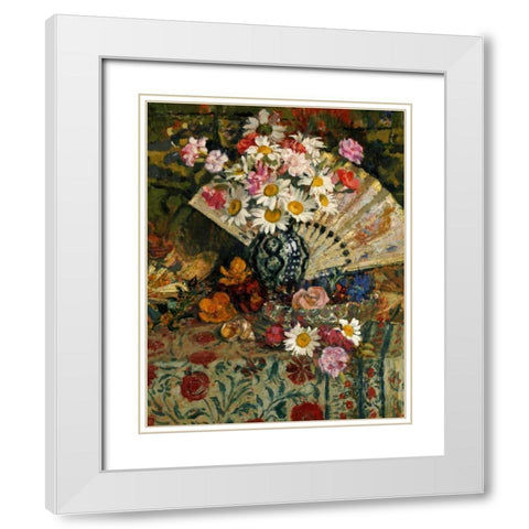 Still Life With a Fan White Modern Wood Framed Art Print with Double Matting by Lemmen, Georges