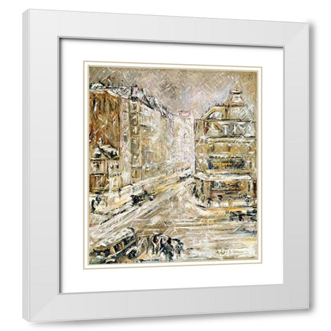 Rue De Clignacourt In The Snow White Modern Wood Framed Art Print with Double Matting by Loiseau, Gustave