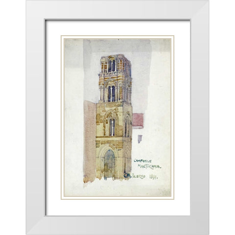 Palermo, Campanile Martorana White Modern Wood Framed Art Print with Double Matting by Mackintosh, Charles Rennie