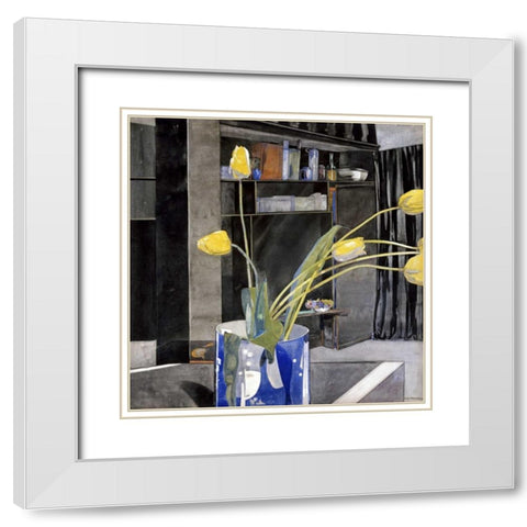 Yellow Tulips White Modern Wood Framed Art Print with Double Matting by Mackintosh, Charles Rennie