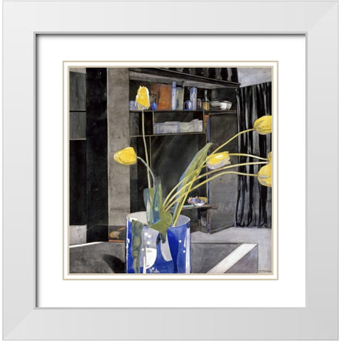 Yellow Tulips White Modern Wood Framed Art Print with Double Matting by Mackintosh, Charles Rennie