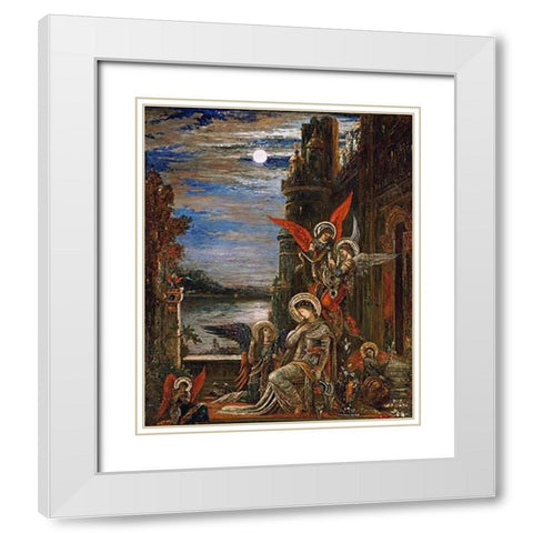 Saint Cecilia. (The Angels Announcing Her Coming Martyrdom) White Modern Wood Framed Art Print with Double Matting by Moreau, Gustave