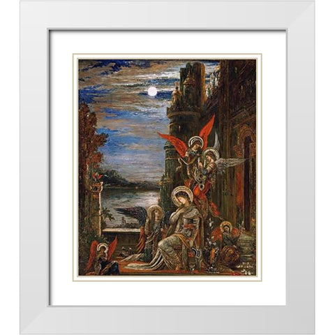 Saint Cecilia. (The Angels Announcing Her Coming Martyrdom) White Modern Wood Framed Art Print with Double Matting by Moreau, Gustave