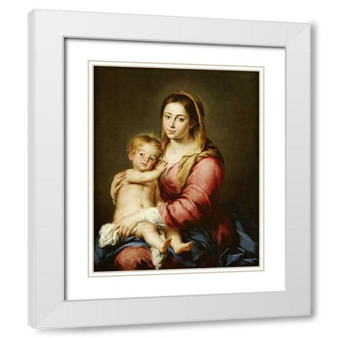 The Virgin and Child White Modern Wood Framed Art Print with Double Matting by Murillo, Bartolome Esteban