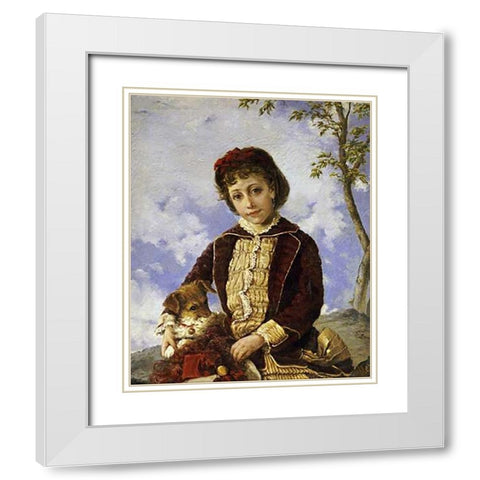 Retrato De Nina White Modern Wood Framed Art Print with Double Matting by Oller, Francisco