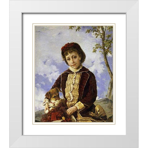 Retrato De Nina White Modern Wood Framed Art Print with Double Matting by Oller, Francisco