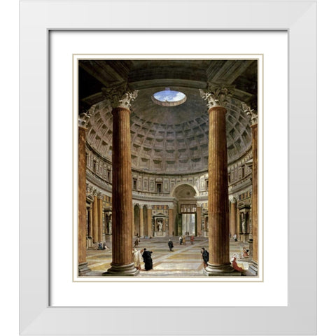 The Interior of The Pantheon, Rome White Modern Wood Framed Art Print with Double Matting by Panini, Giovanni Paolo