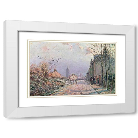 The Road, Effect of Winter White Modern Wood Framed Art Print with Double Matting by Pissarro, Camille