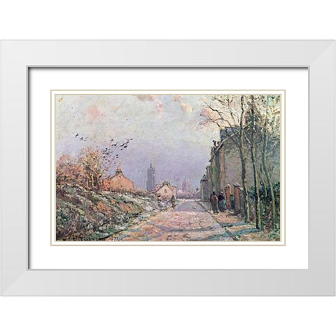The Road, Effect of Winter White Modern Wood Framed Art Print with Double Matting by Pissarro, Camille