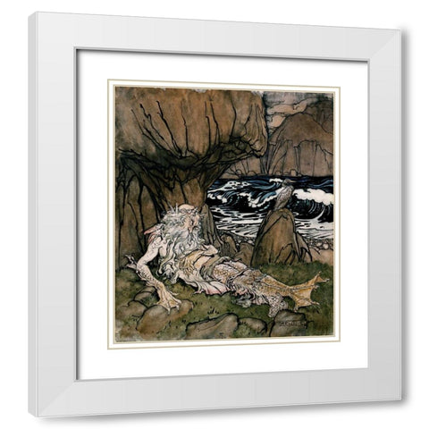 A Crowned Merman a Sea God Sleeping On a Rocky Shore White Modern Wood Framed Art Print with Double Matting by Rackham, Arthur