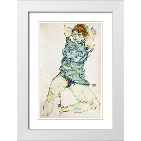 Reclining Girl White Modern Wood Framed Art Print with Double Matting by Schiele, Egon